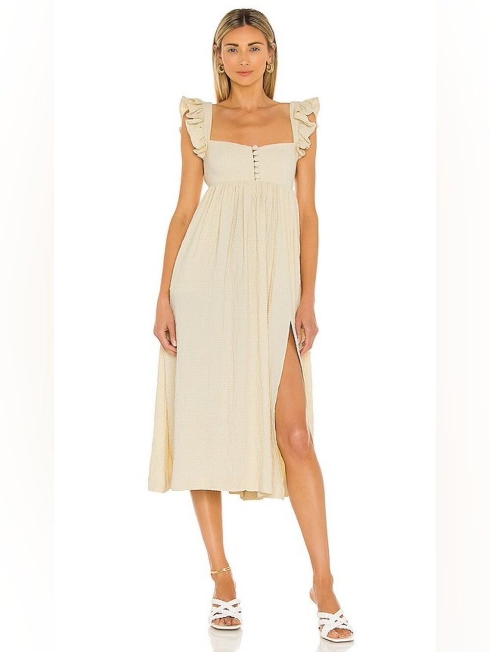 LPA Auburn Ivory Ruffle Strap Midi Dress Open Back Revolve Medium NWT